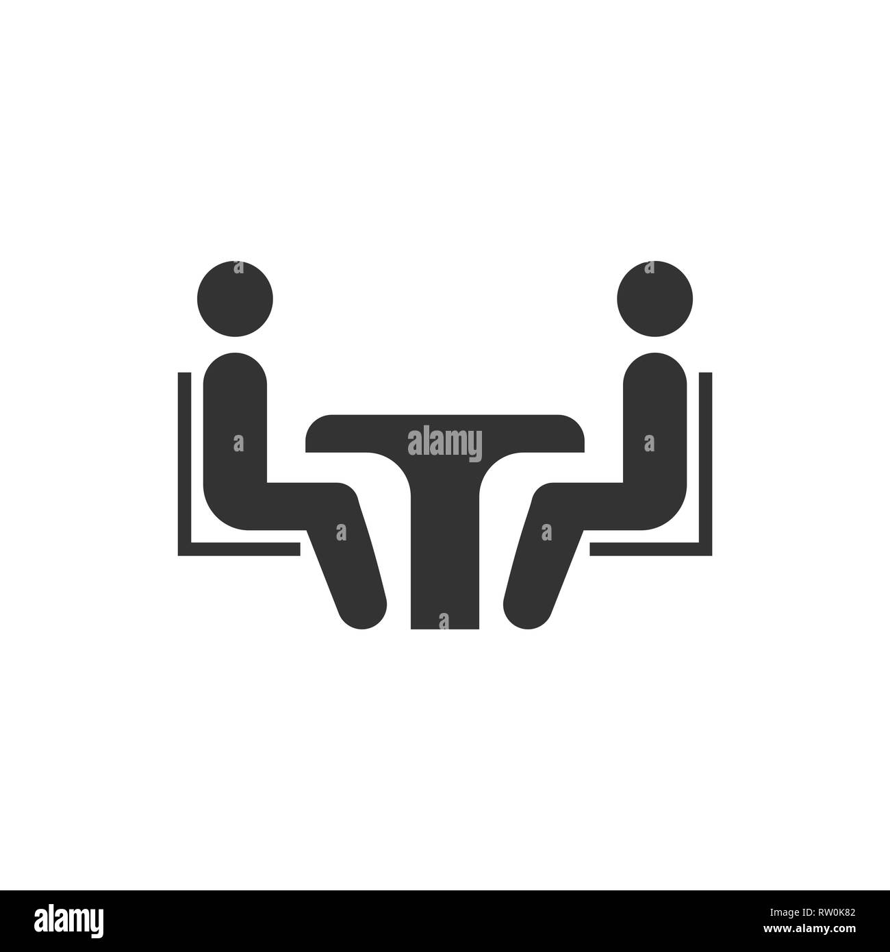 Business Consulting Symbol im flachen Stil. Zwei Personen mit Tisch Vector Illustration auf weißem Hintergrund isoliert. Restaurant dialog Business Konzept. Stock Vektor