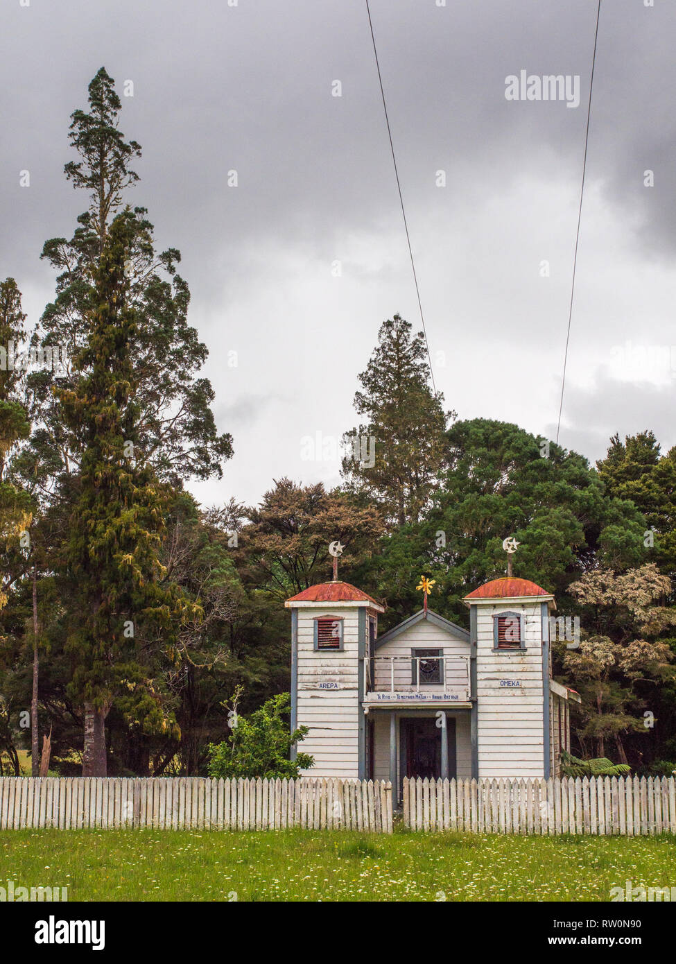 Whare Whakamoemiti Ratana Temple Church, Mangamuka, Northland, Neuseeland Stockfoto