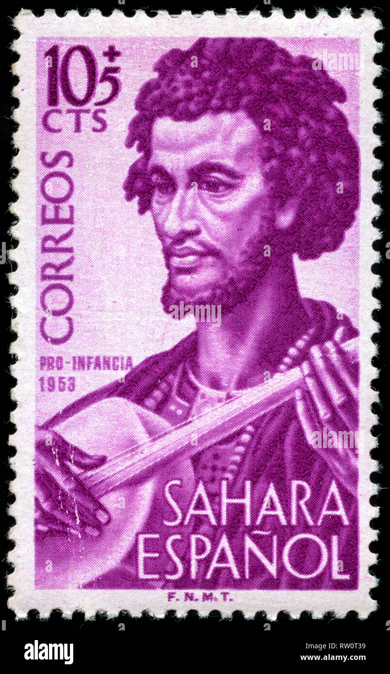 Briefmarke aus der ehemaligen Spanischen Sahara 1953 ausgestellt Stockfoto