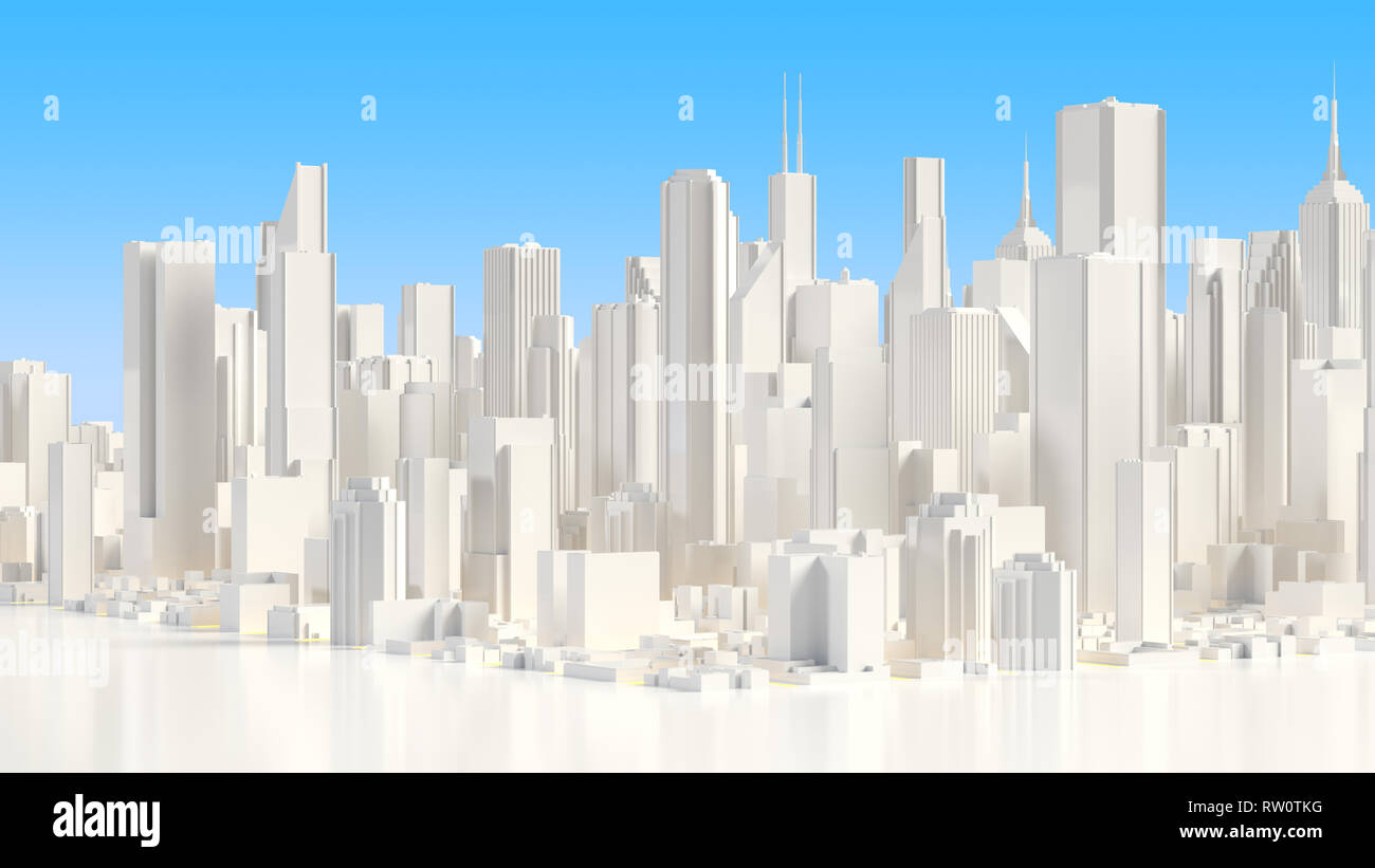 Techno Mega City Wolkenkratzer. Urban und futuristische Technologie Konzepte, 3D-Rendering Stockfoto