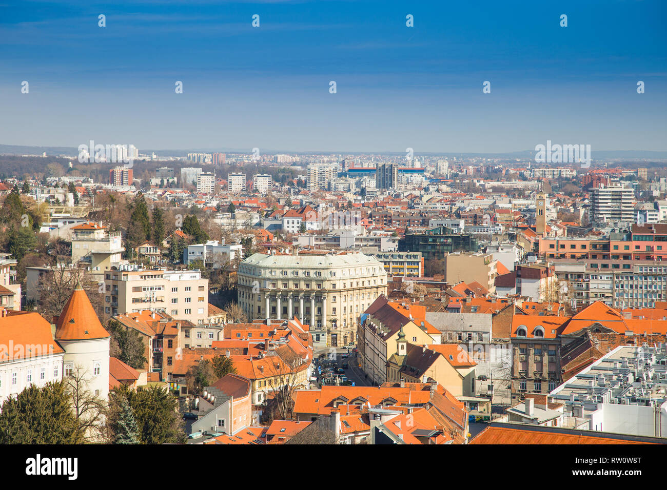 Zagreb down town Skyline, Panoramaaussicht, Kroatien Hauptstadt Stockfoto