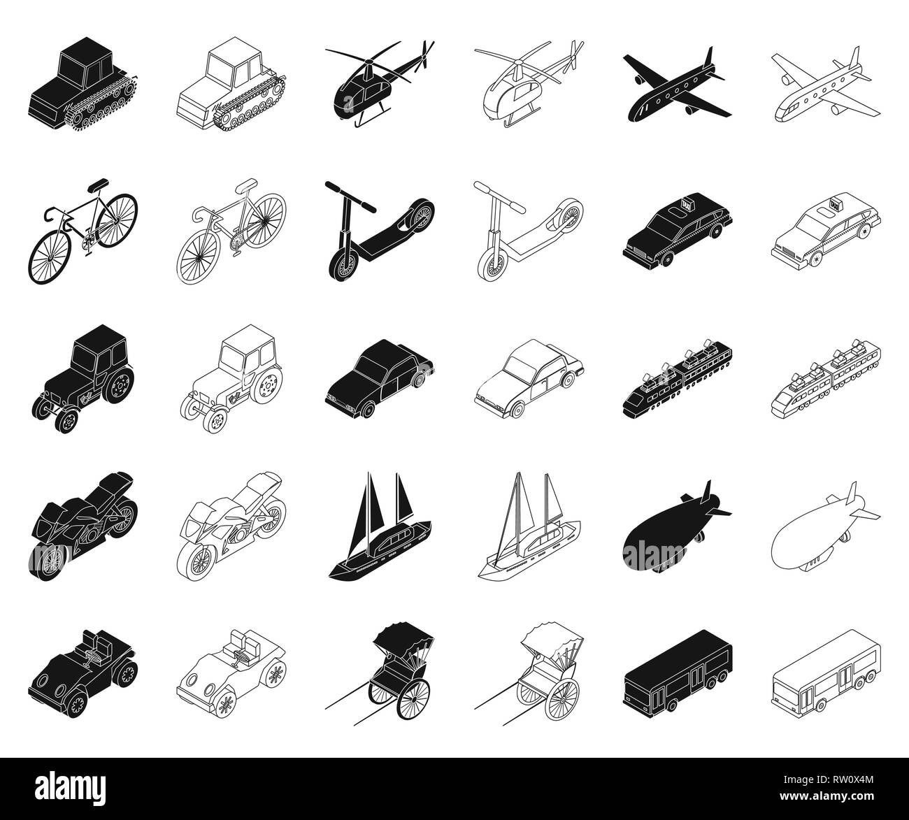 Luft, Flugzeug, Luftschiff, Kunst, Fahrrad, schwarz, Outline, Bus, Auto, Warenkorb, Sammlung, Design, verschiedene, Golf, Hubschrauber, Icon, Illustration, isoliert, kubisch, Logo, Motorrad, Bewegung, Rikscha, Straße, Scooter, Meer, Satz, Zeichen, Symbol, Taxi, Technik, verfolgt, Traktor, Bahn, Verkehr, Transport, LKW, Typ, Vektor-, Fahrzeug-, Web-, Yacht Vektor Vektoren, Stock Vektor