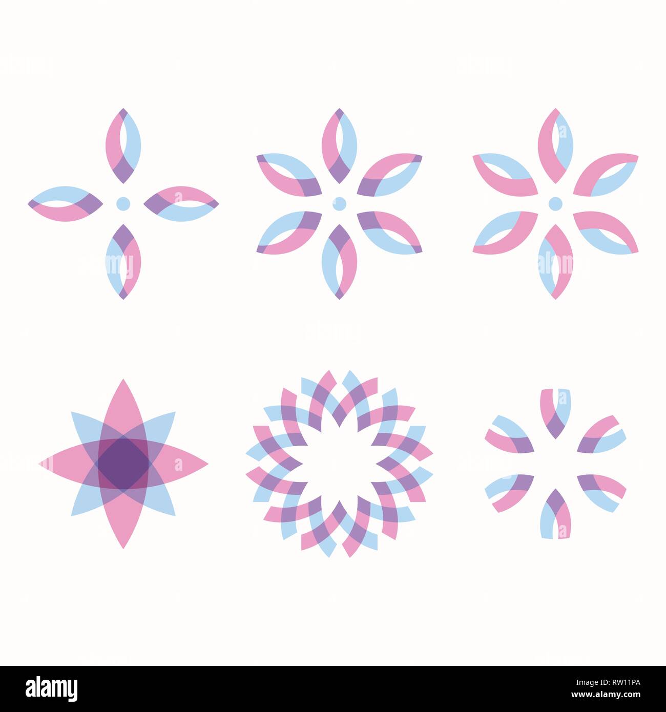 Set von 6 symmetrische geometrische Formen. Abstrakte Symbole. Eps 10. Stock Vektor