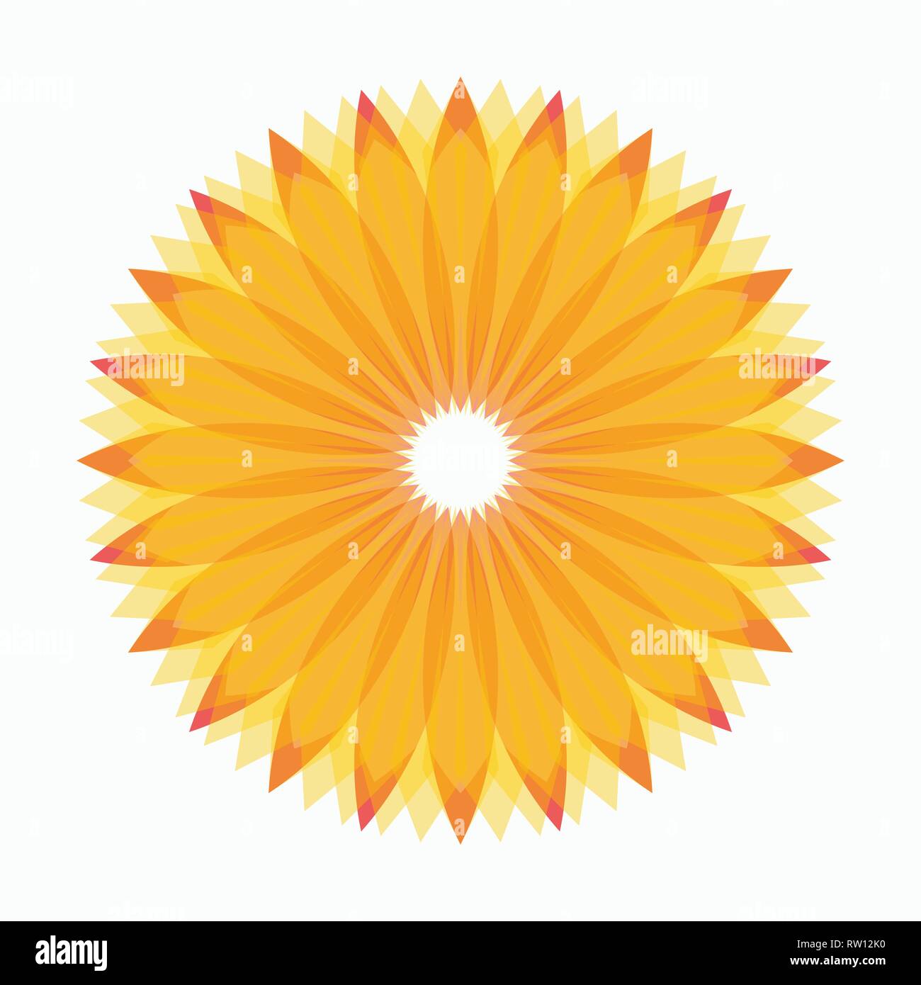 Geometrische Logo Design vorlage, Kreis Form, Blume Symbol, sun Form. Gelb- und Orangetönen. Sonnenblume Vektorsymbol, clip art Design. Vektor Symbo Stock Vektor