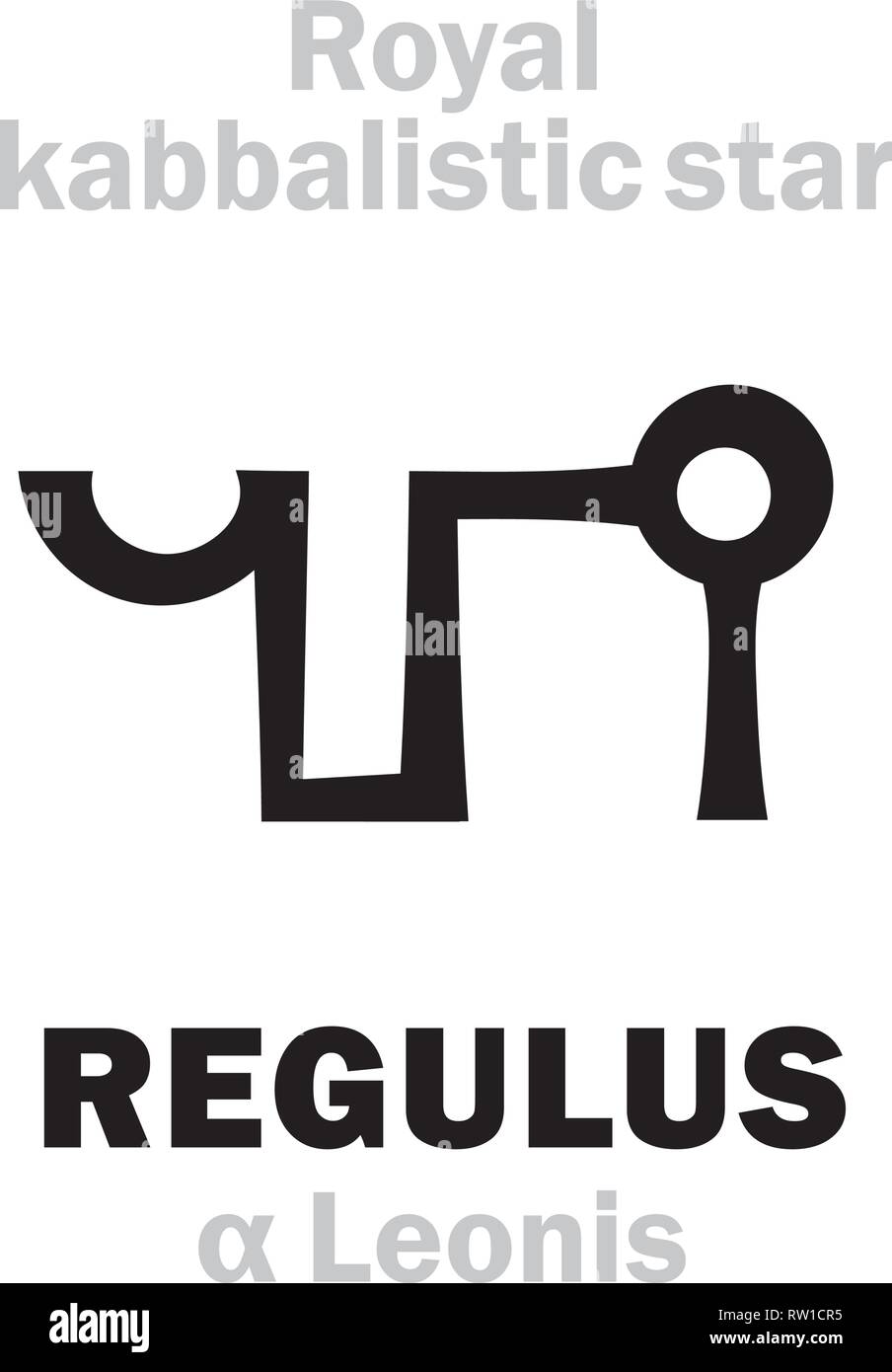 Astrologie Alphabet: REGULUS (α Leonis), "Cor Leonis" (das Herz des Löwen). Hieroglyphische behenian Zeichen, mittelalterliche Hermetische kabbalistische Magic Symbol. Stock Vektor