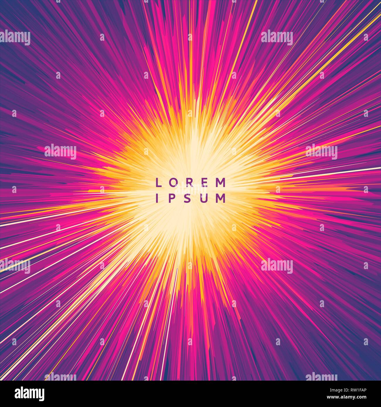 Hintergrund mit Explosion. Starburst dynamische Linien. Solar oder Starlight Emission. 3d-futuristische Technologie Stil. Vector Illustration. Stock Vektor