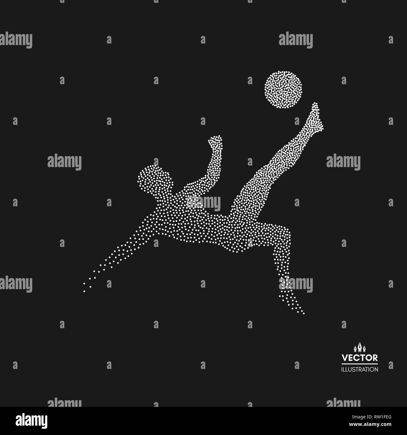 Fußballspieler mit Ball. Gepunktete Silhouette der Person. Vector Illustration. Stock Vektor