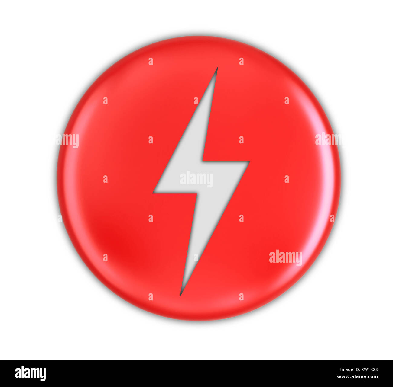 Schaltfläche mit Blitz. Bild mit Freistellungspfad Stockfoto