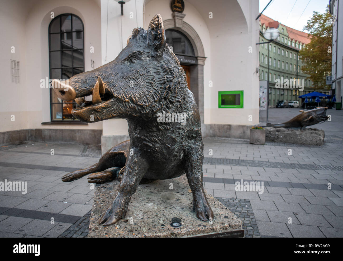 Ein Wildschwein Statue mit Bronze Tusk in München, Deutschland Stockfoto