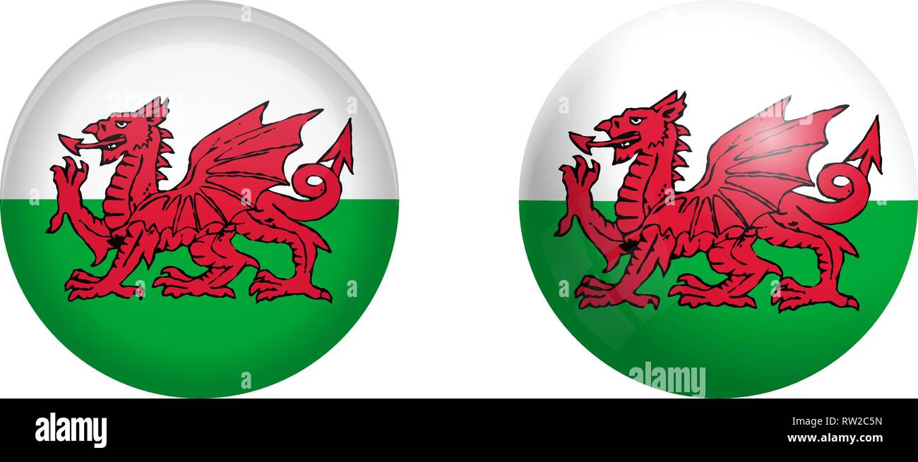 Wales (Cymru) Flagge unter 3d-Dome klicken und auf glänzenden Kugel/Ball. Stock Vektor