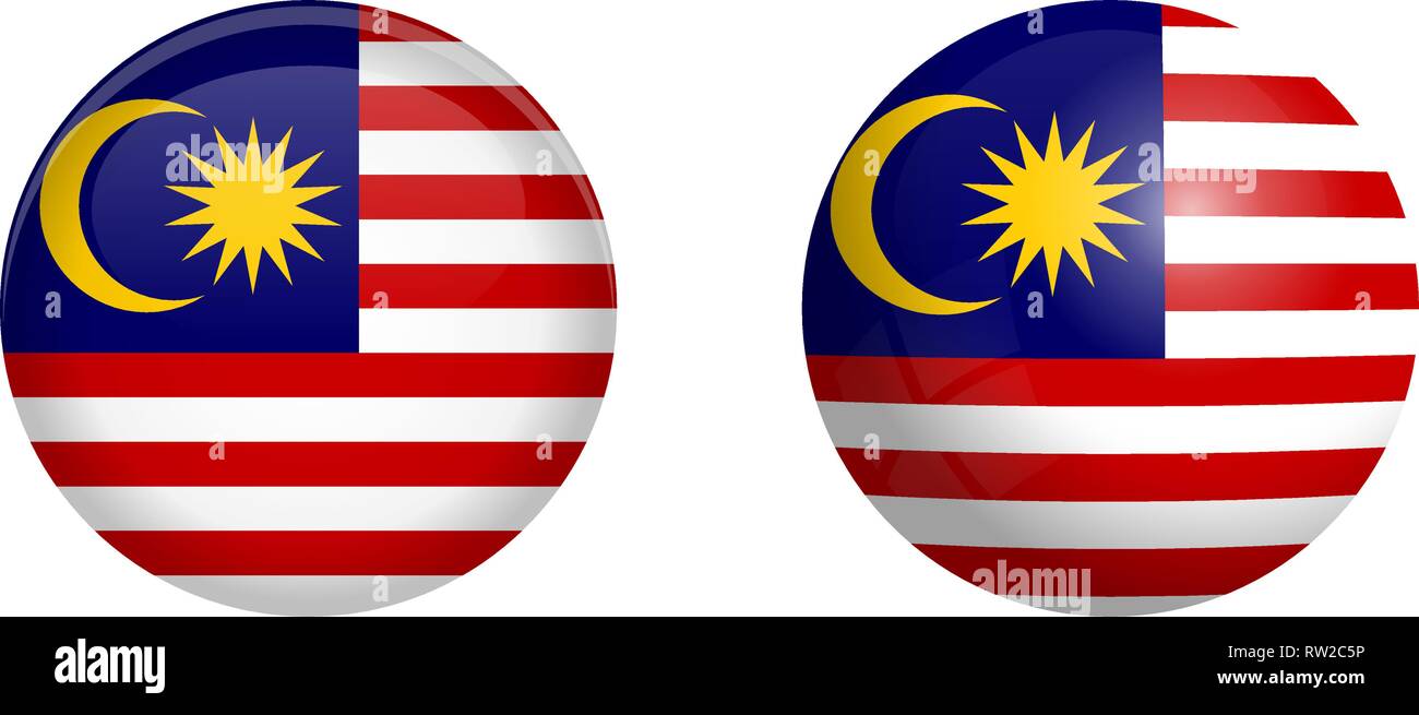 Malay flag unter 3d-Dome klicken und auf glänzenden Kugel/Ball. Stock Vektor