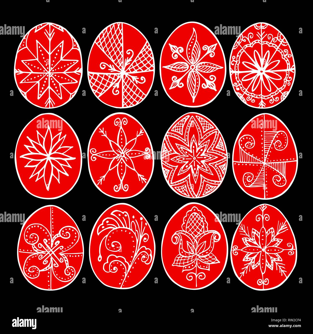 Ostern Eier, rote Österlichen Eier, dekoriert mit Bienenwachs - Ostern. alte Tradition zu feiern. Stock Vektor