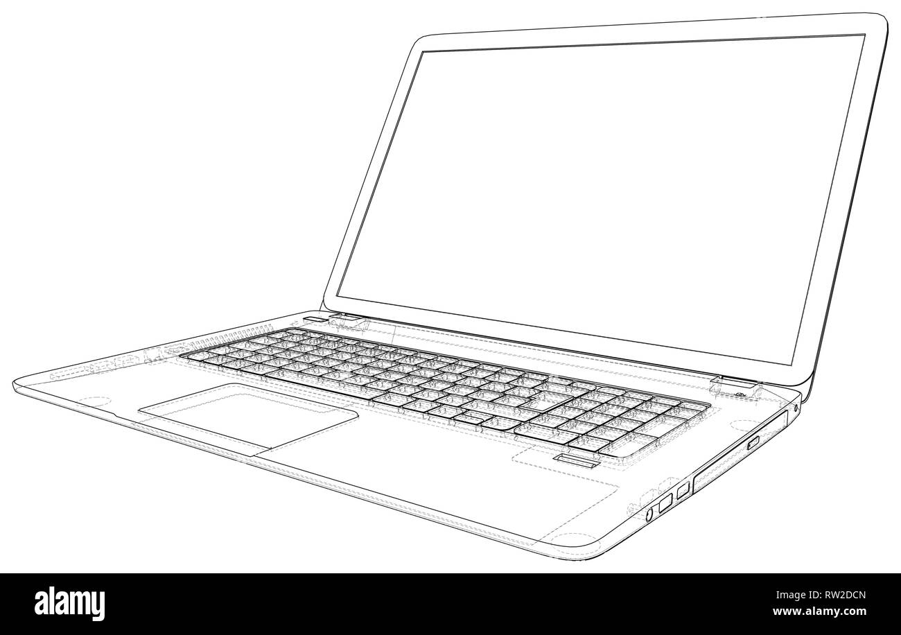 Laptop. Überblick computer. Vector Illustration. Abbildung: 3d. Stock Vektor