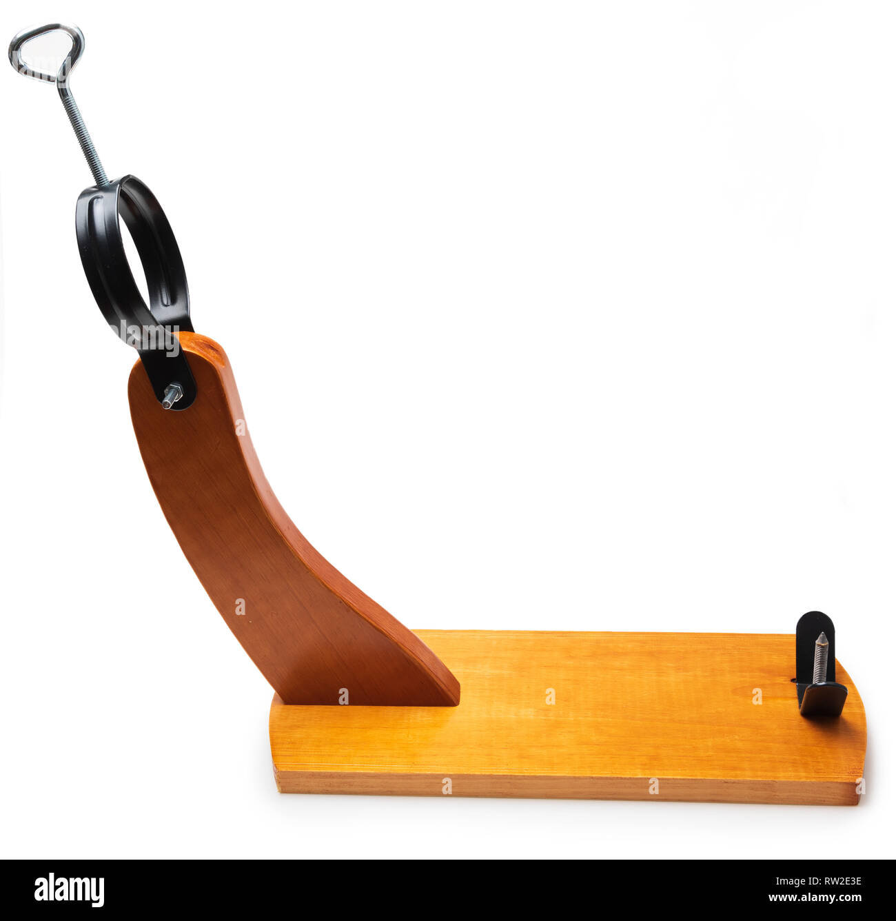 Schinken Halter (Unterstützung zu halten und die geschnittenen Schinken) (jamonero). Auf weissem Hintergrund. Stockfoto