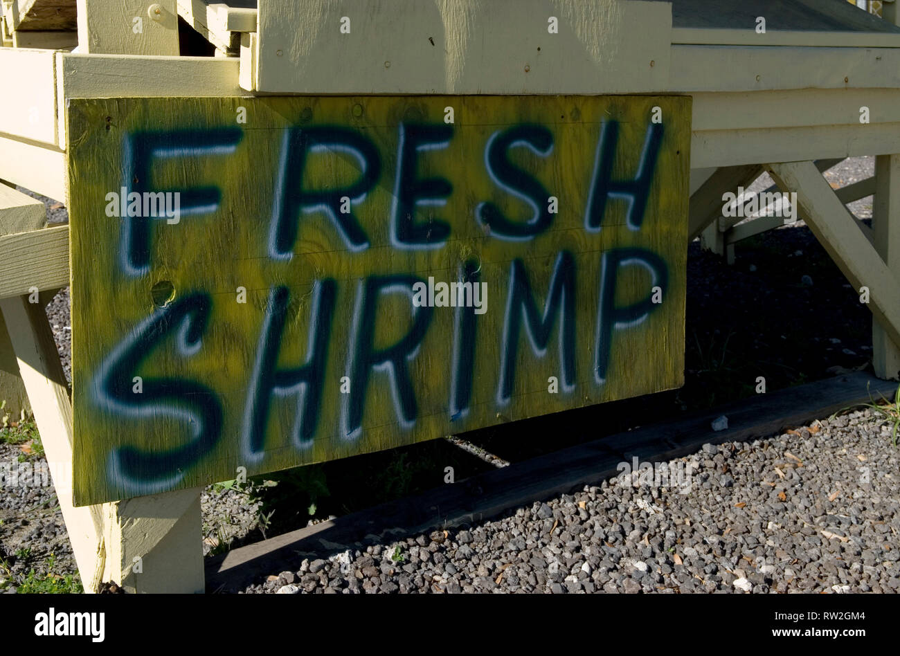 Frische Garnelen am Straßenrand stehen in Myrtle Beach, South Carolina, USA. Stockfoto