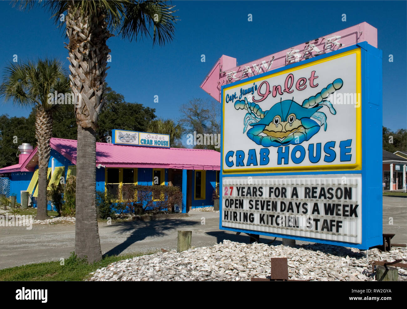 Captain Jimmy's Inlet Crab House Restaurant & Raw Bar in Murrells Inlet SC USA. Stockfoto