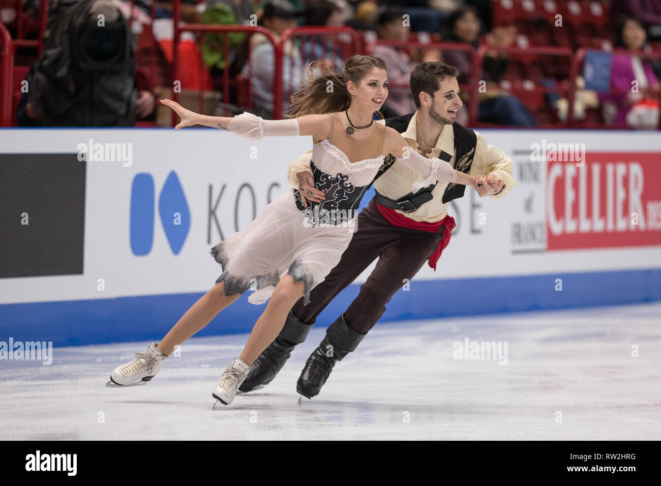 Oleksandra Nazarova und Maxim Nikitin aus der Ukraine während des Zweiten 2018 Eiskunstlauf-WM Stockfoto