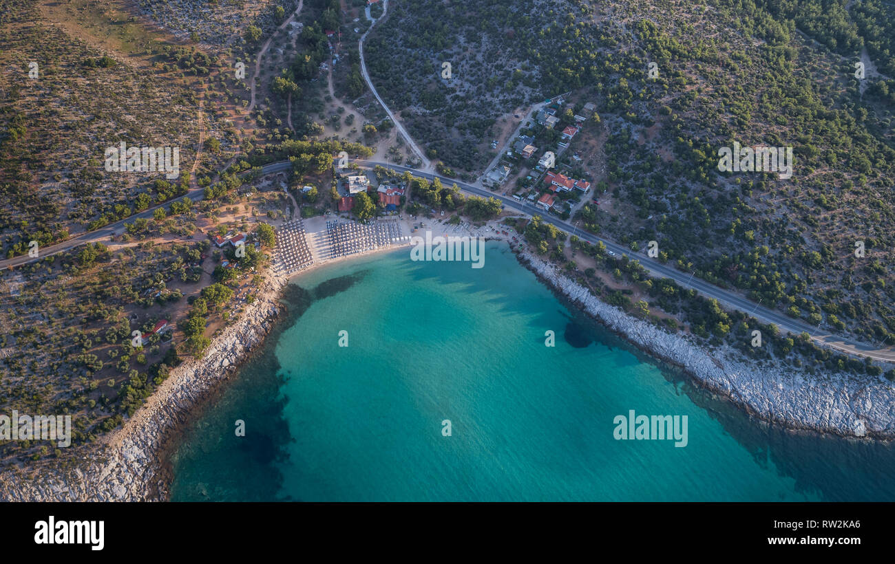 Luftaufnahme von Psili Ammos entfernt. Insel Thassos, Griechenland Stockfoto