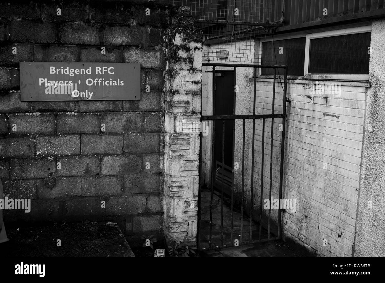 Allgemeine Ansicht der Brauerei Feld, Heimat von Bridgend Ravens RFC. Stockfoto