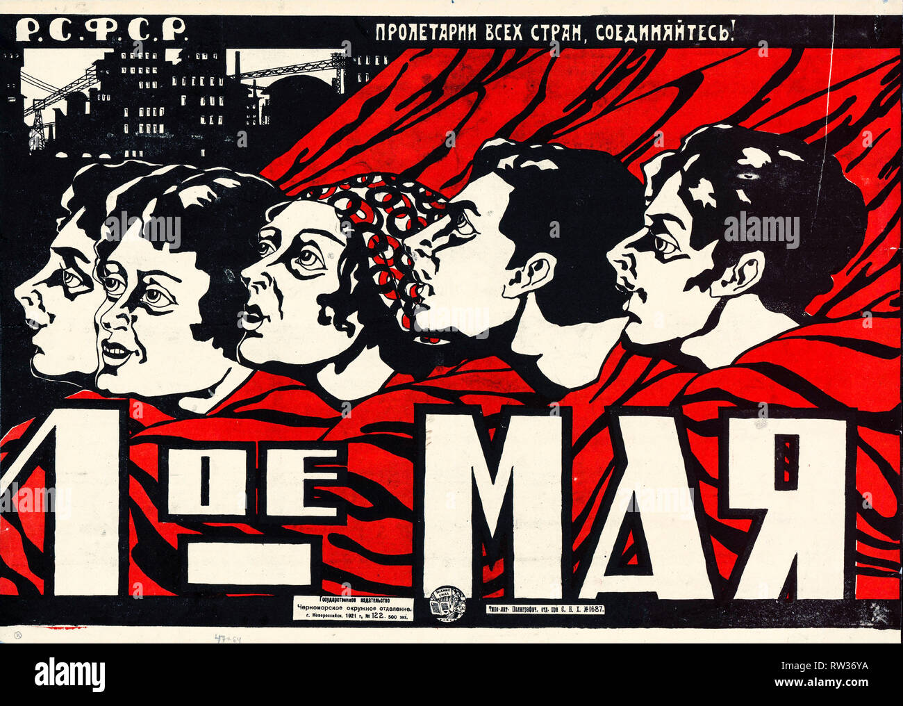 Sowjetisches Propagandaplakat, das den 1. Mai, den 1. Mai, den Tag der Arbeit, 1921 feiert Stockfoto