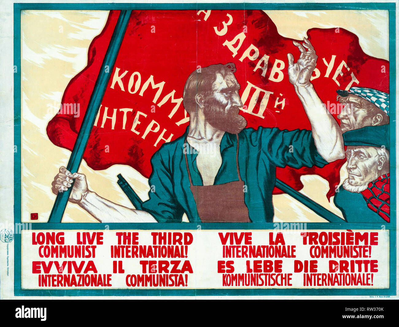 Sowjetische Plakat, Lange der Dritten Kommunistischen Internationale, mehrere Sprachen, 1920 live Stockfoto