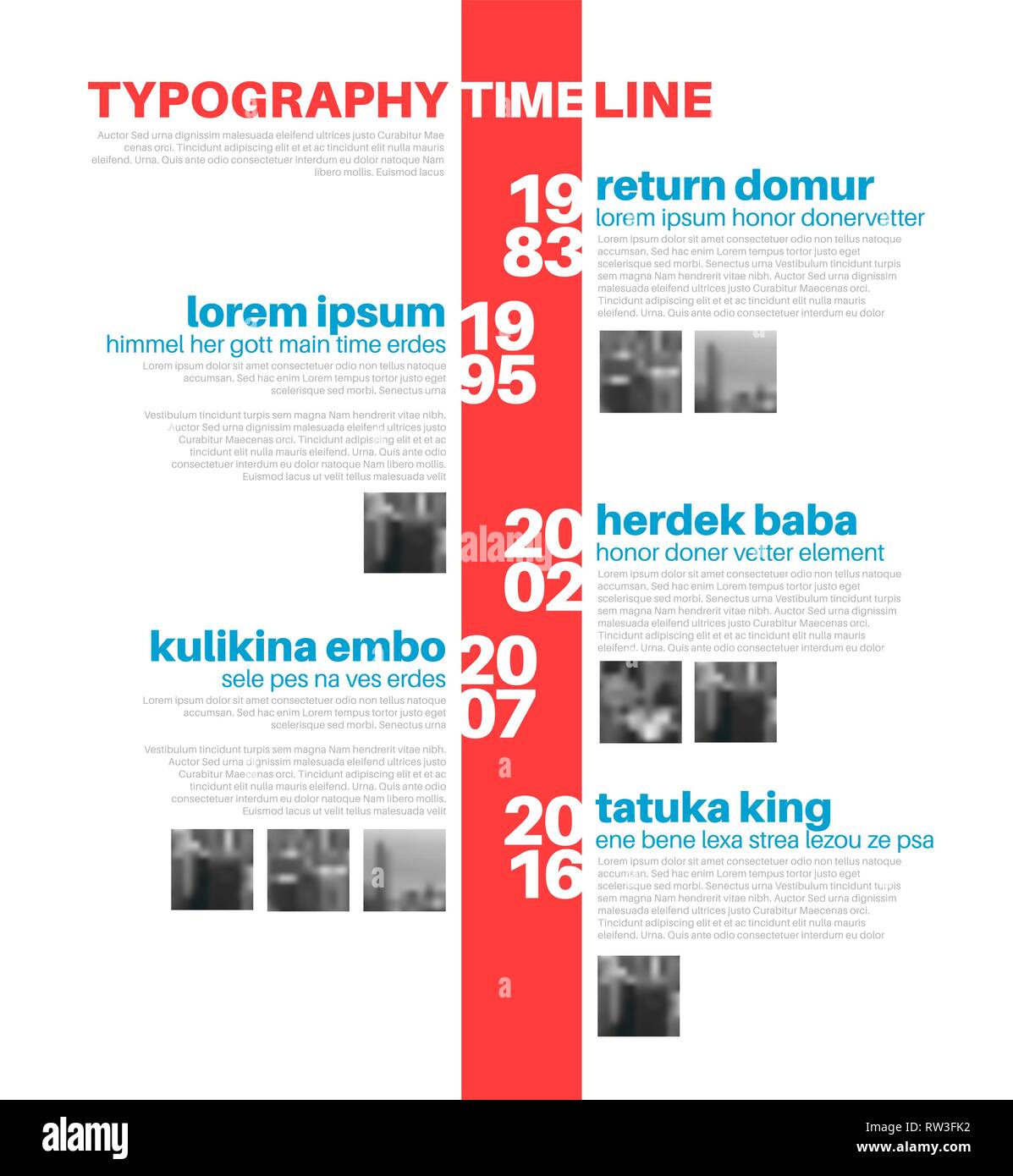 Vektor Infografik typografischen timeline Berichtvorlage mit die größten Meilensteine, Fotos, Jahre und Beschreibung Stock Vektor