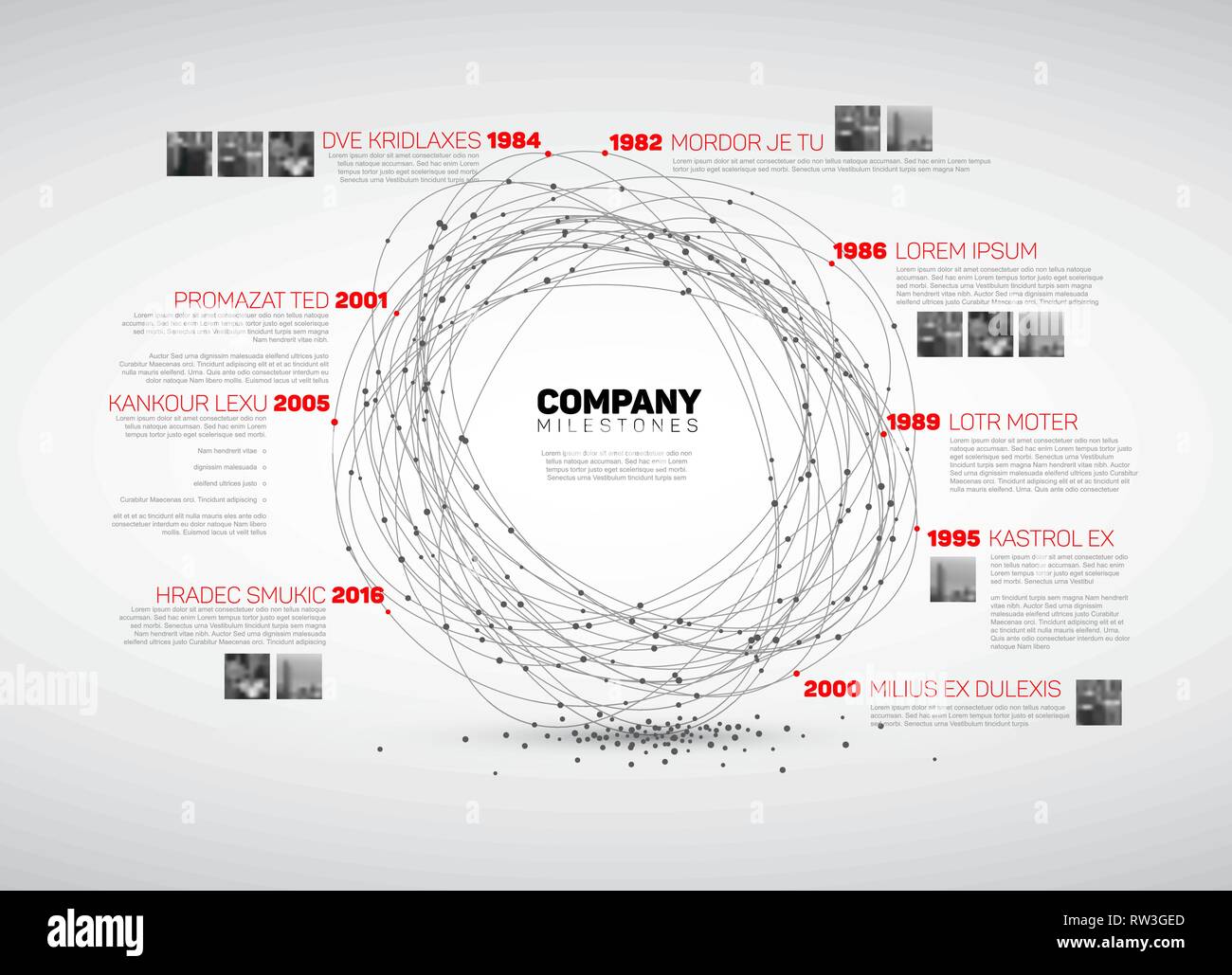 Vektor Infografik abstrakte timeline Berichtvorlage mit die größten Meilensteine, Fotos, Jahre und Beschreibung Stock Vektor