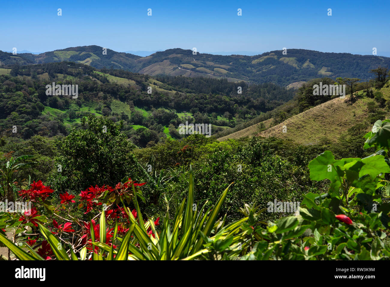 Blick über die Landschaft auf dem Weg nach Monteverde, Costa Rica, Mittelamerika Stockfoto