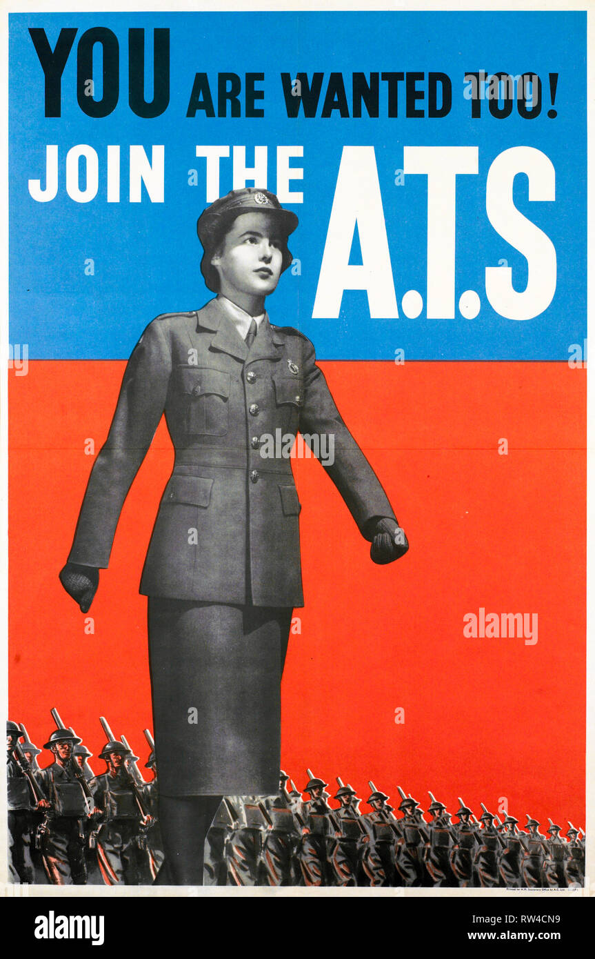 Britische Weltkrieg 2 Poster, Auch sie wollten! Melden Sie Die ATS 1939, Großbritannien Stockfoto