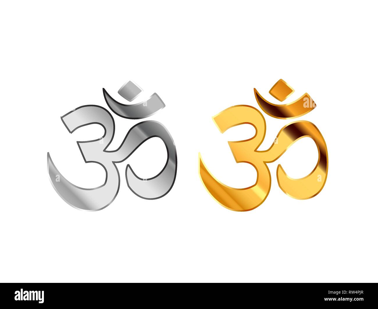 Hinduismus religiöse Zeichen aus glänzendem Silber und Gold Metall isoliert auf weißem Stock Vektor