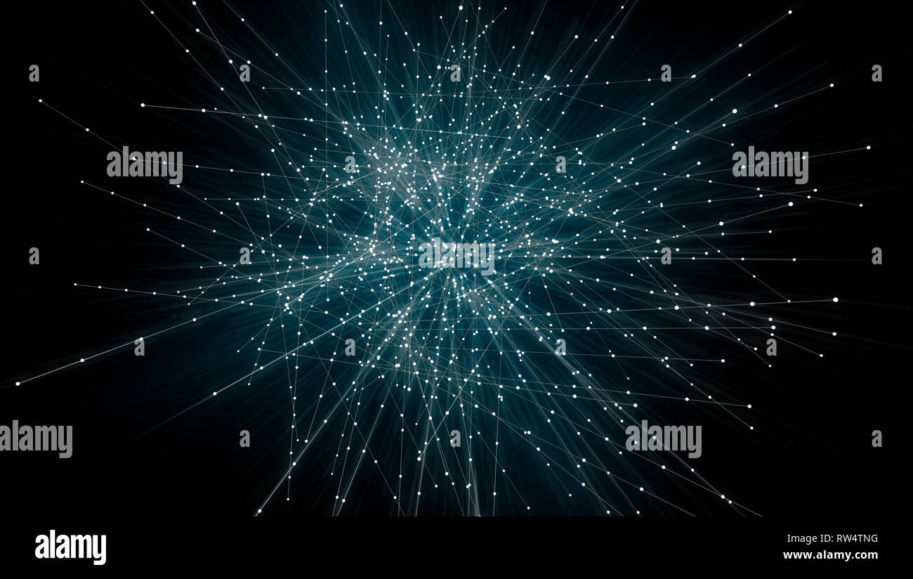 Abstraktes Bild des neuronalen Netzes auf schwarzem Hintergrund Stockfoto
