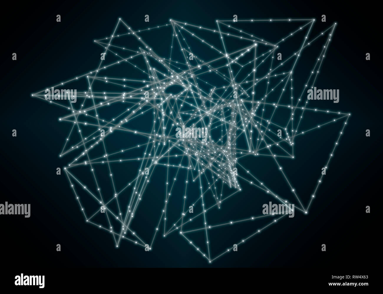 Abstraktes Bild des neuronalen Netzes auf schwarzem Hintergrund Stockfoto