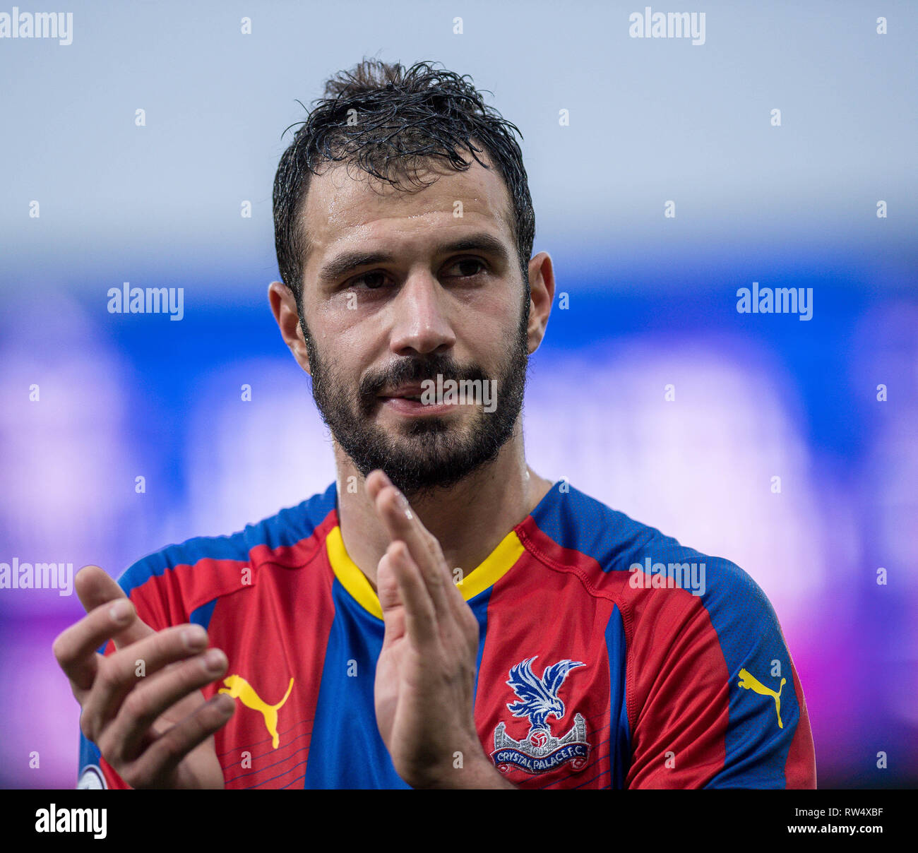 LONDON, ENGLAND - Dezember 30: Luka Milivojevic zählte von Crystal Palace Reaktion während der Premier League Match zwischen Crystal Palace und Chelsea FC am Selhurst Park am 30 Dezember, 2018 in London, Vereinigtes Königreich. (Foto von MB Media) Stockfoto