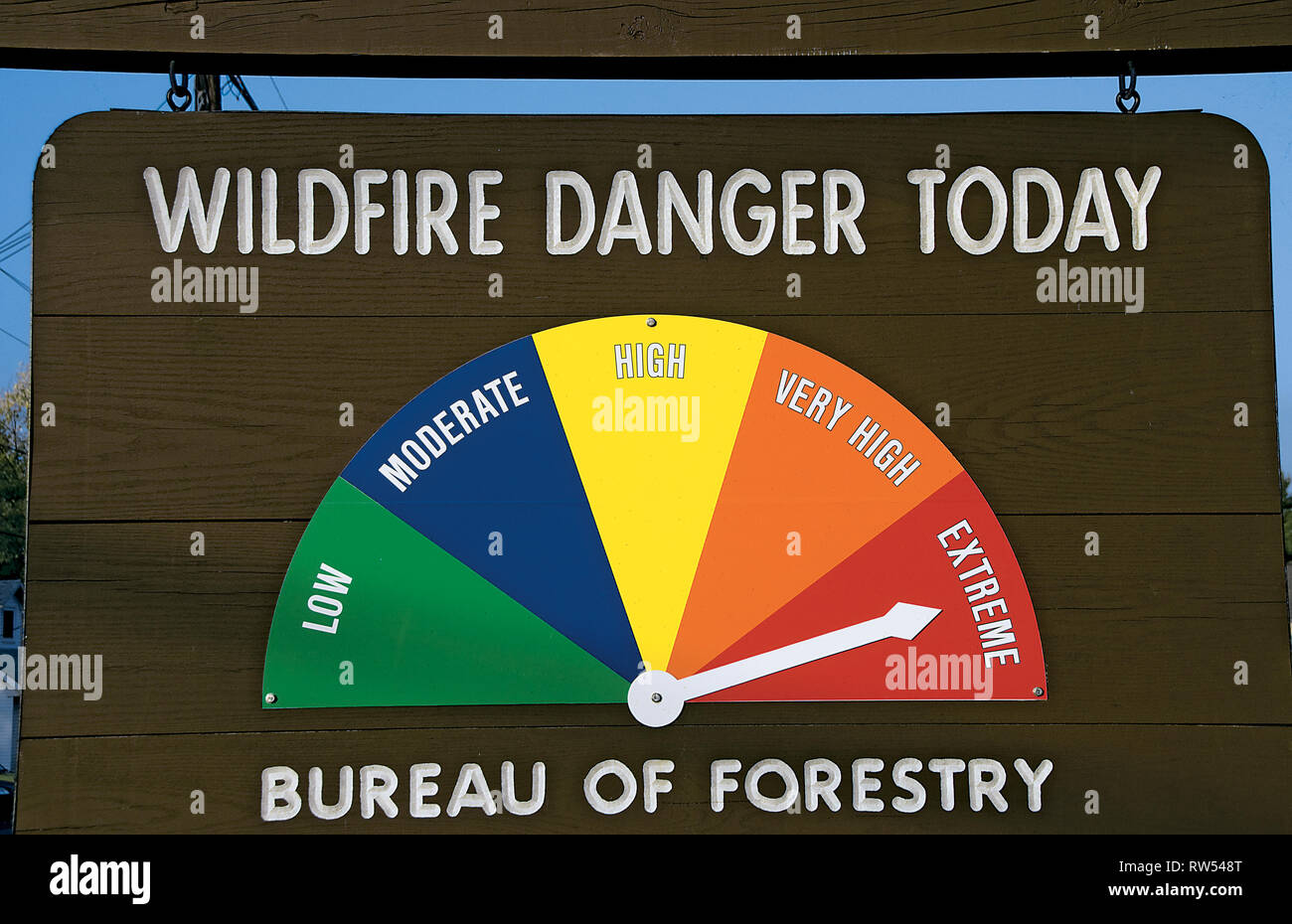 Extreme Wildfire Gefahr heute Zeichen Stockfoto