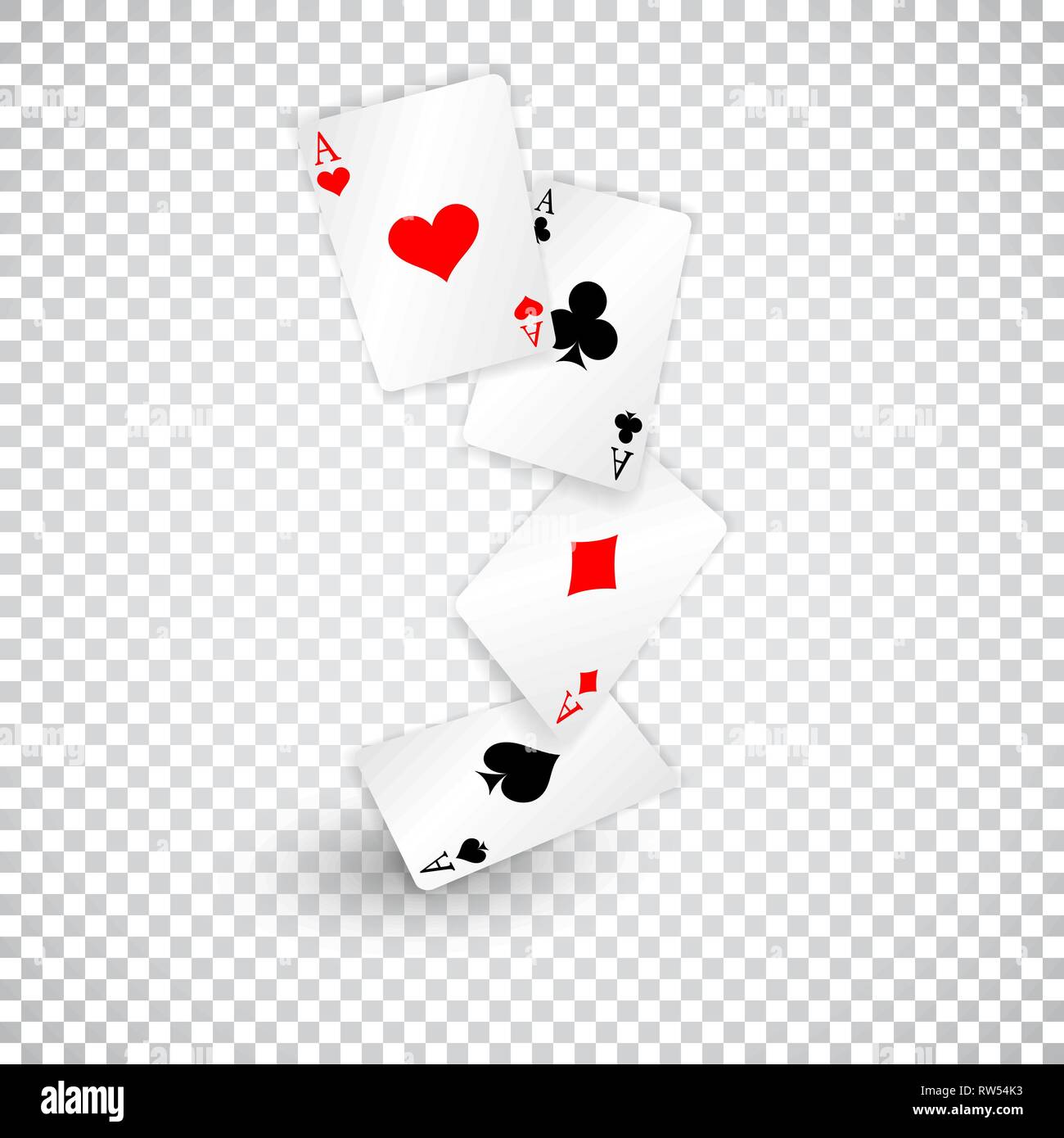 Vier Asse der Diamanten clubs Spaten und Herzen fallen oder Fliegen, wie Poker spielen Karten. Stock Vektor