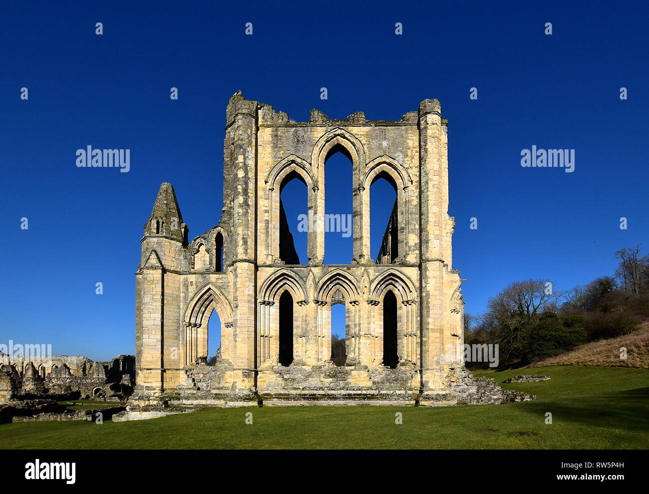 Die Ruinen der Osten Aspekt von Rievaulx Abbey Church. Stockfoto