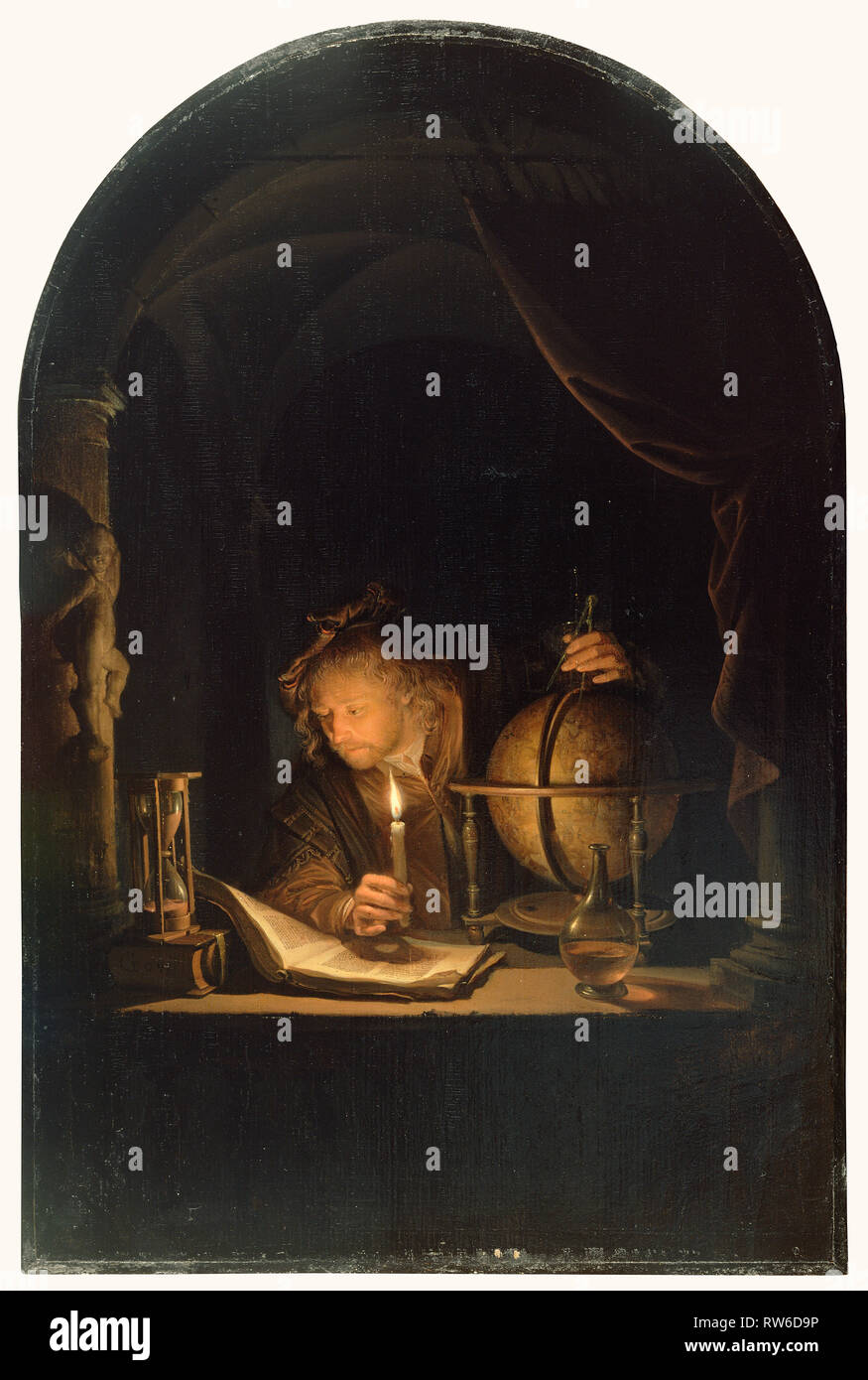 Astronom bei Kerzenschein; Gerrit Dou (Niederländisch, 1613 - 1675); Niederlande; Ende 1650; Öl auf Leinwand, 32 × 21,2 cm (12 5/8 x 8 3/8 in.); 86. PB. 732 Digitale Stockfoto