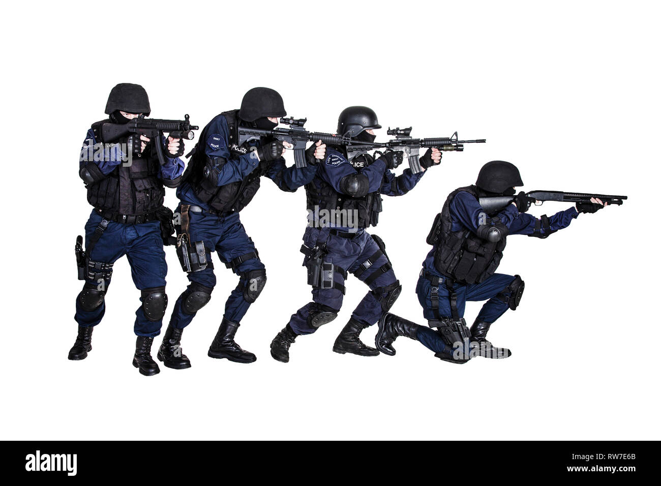 Spezielle Waffen und Taktiken (SWAT) Team in Aktion. Stockfoto