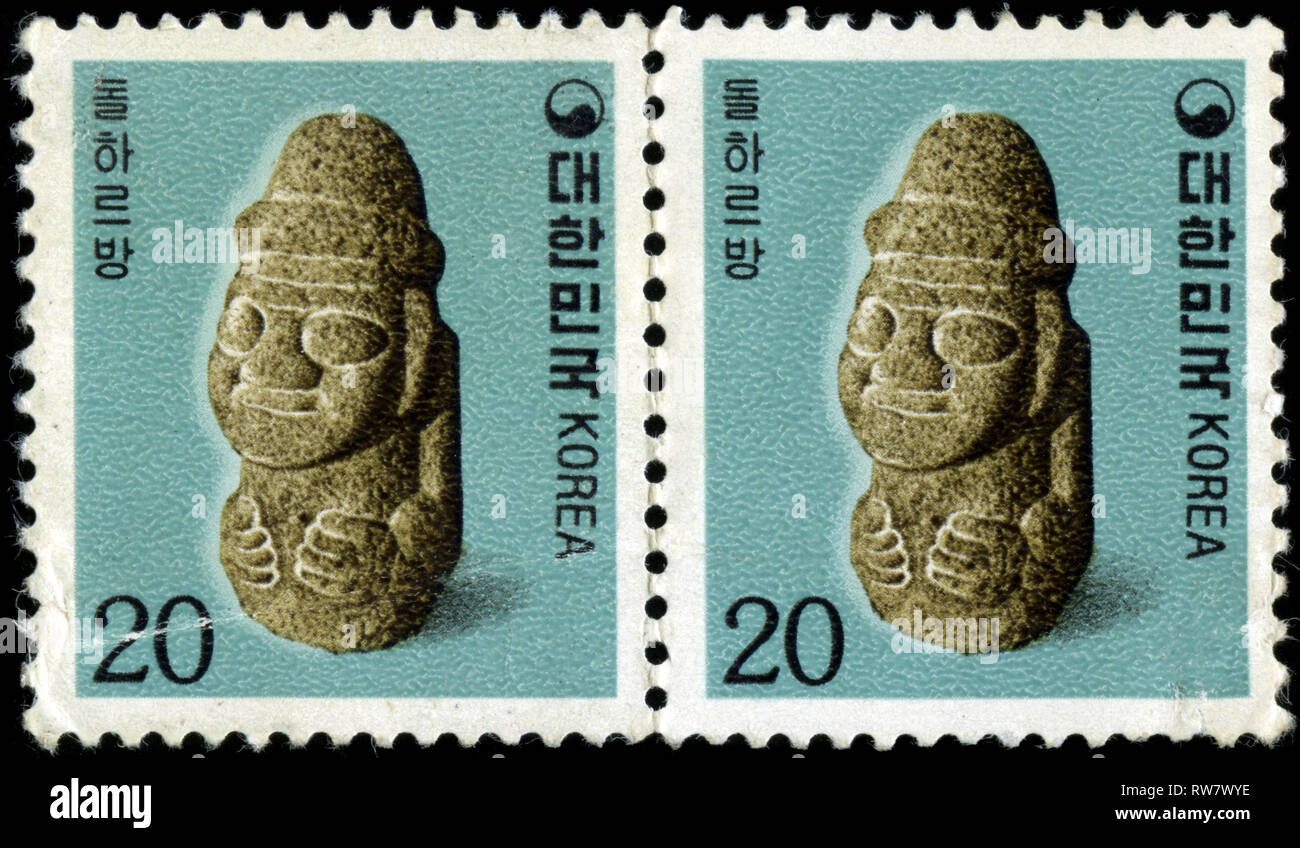 Zwei Briefmarken aus Südkorea in der Kunst Objekte in der Serie 1986 Stockfoto