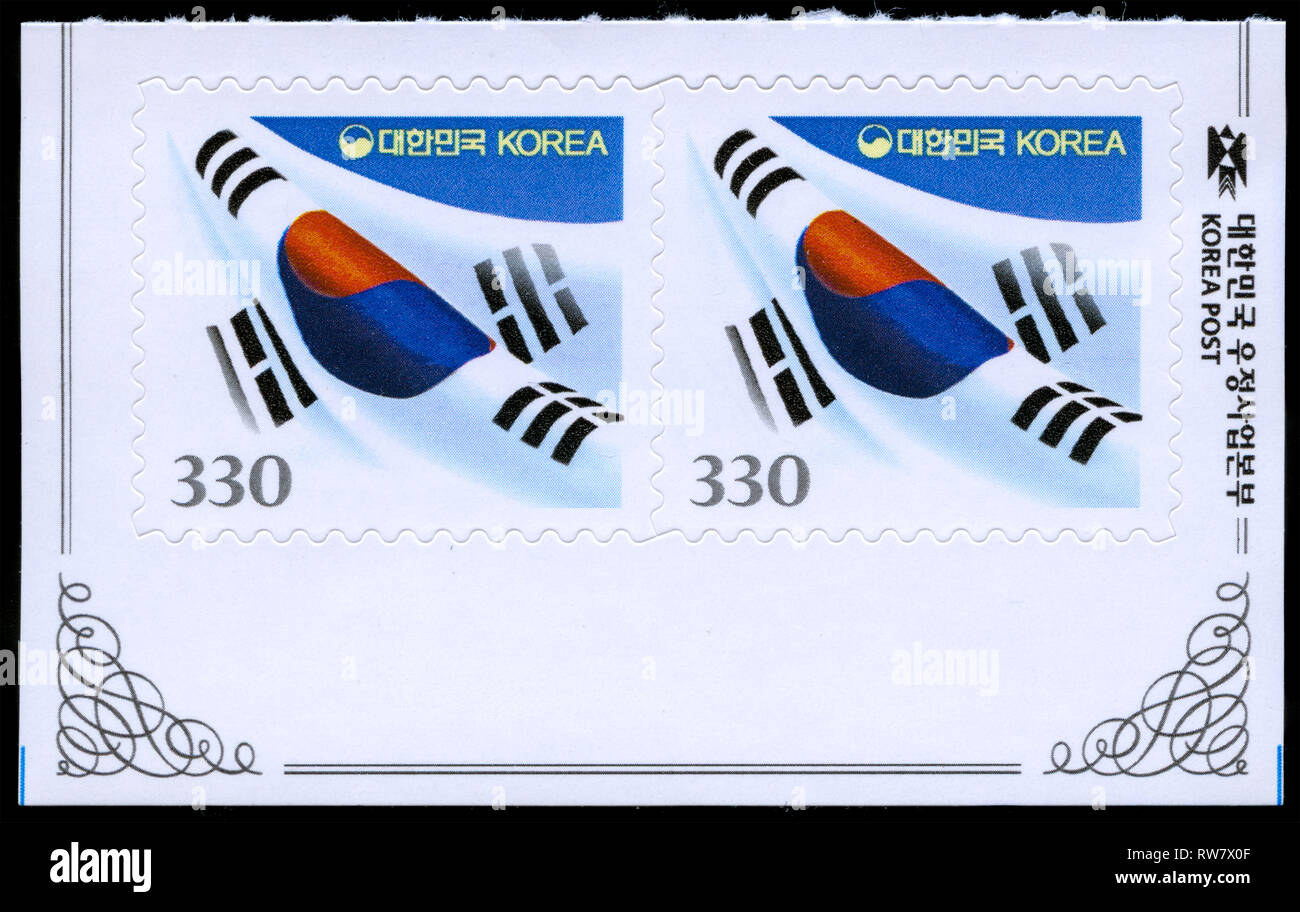 Zwei Briefmarken aus Südkorea Herausgegeben im Jahr 2017 Stockfoto