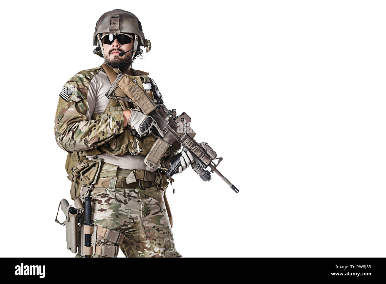 Grüne Barette U.S. Army Special Forces Group Soldat, Studio gedreht. Stockfoto