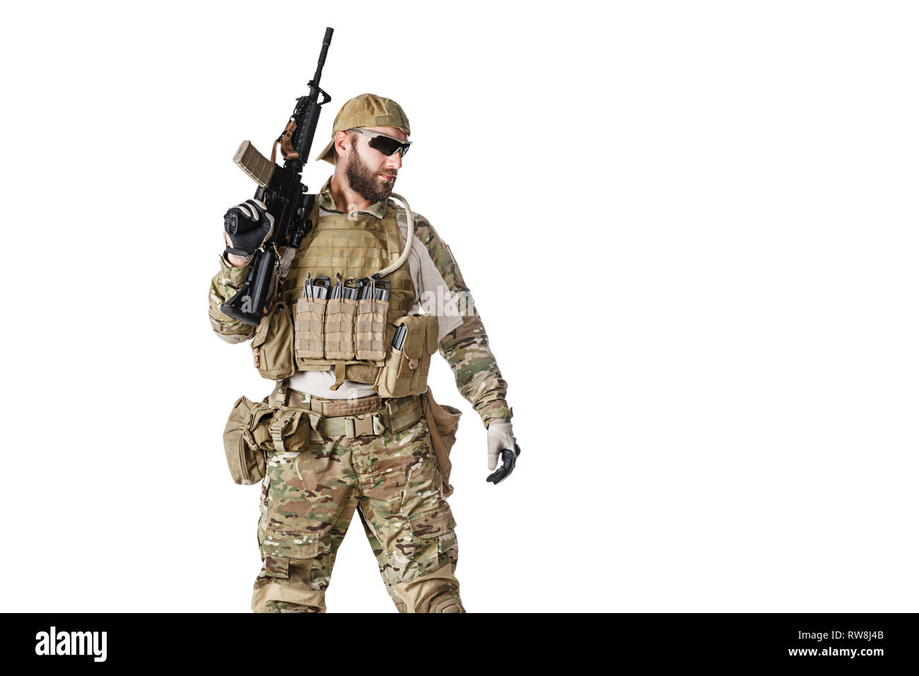 Grüne Barette U.S. Army Special Forces Group Soldat, Studio gedreht. Stockfoto