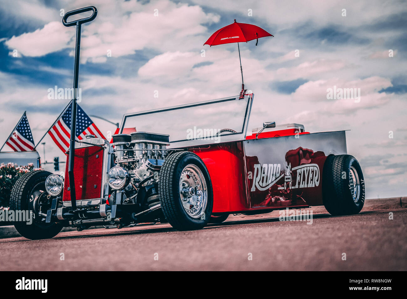 Radio Flyer Wagen Hotrod Stockfoto