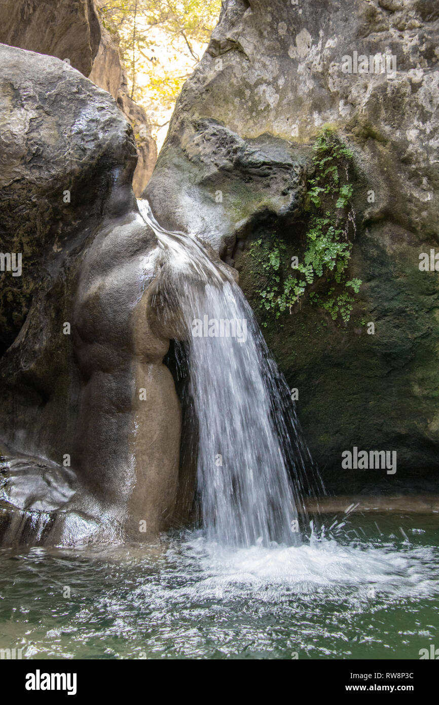 Potami Wasserfälle auf der Insel Samos Nahaufnahme Stockfoto
