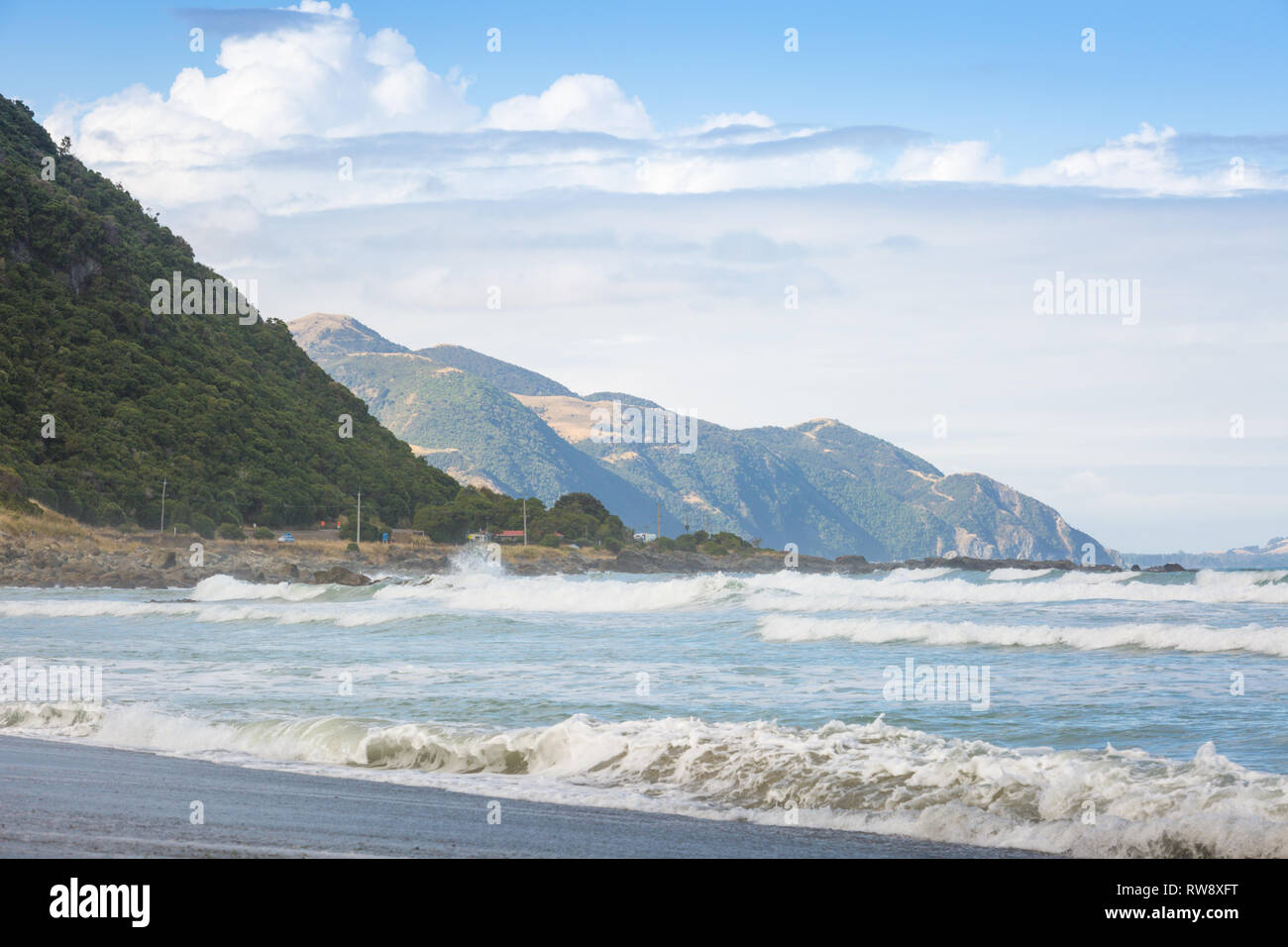 Küste Szene, Westküste, Kaikoura Halbinsel, Südinsel, Neuseeland Stockfoto