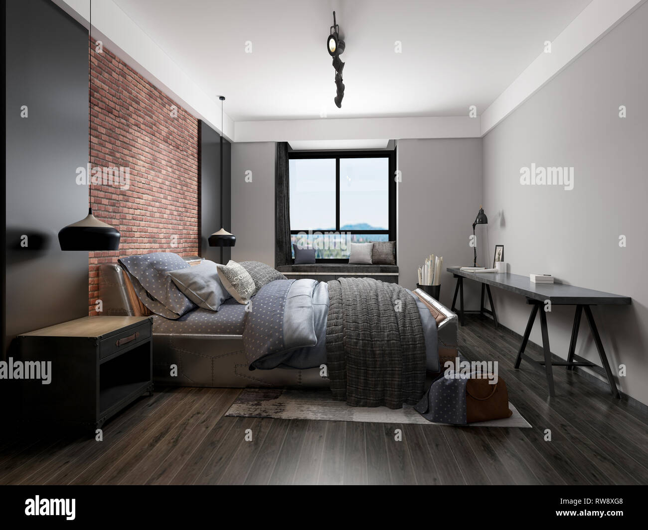 3D-Render der modernen Hotelzimmer Stockfoto