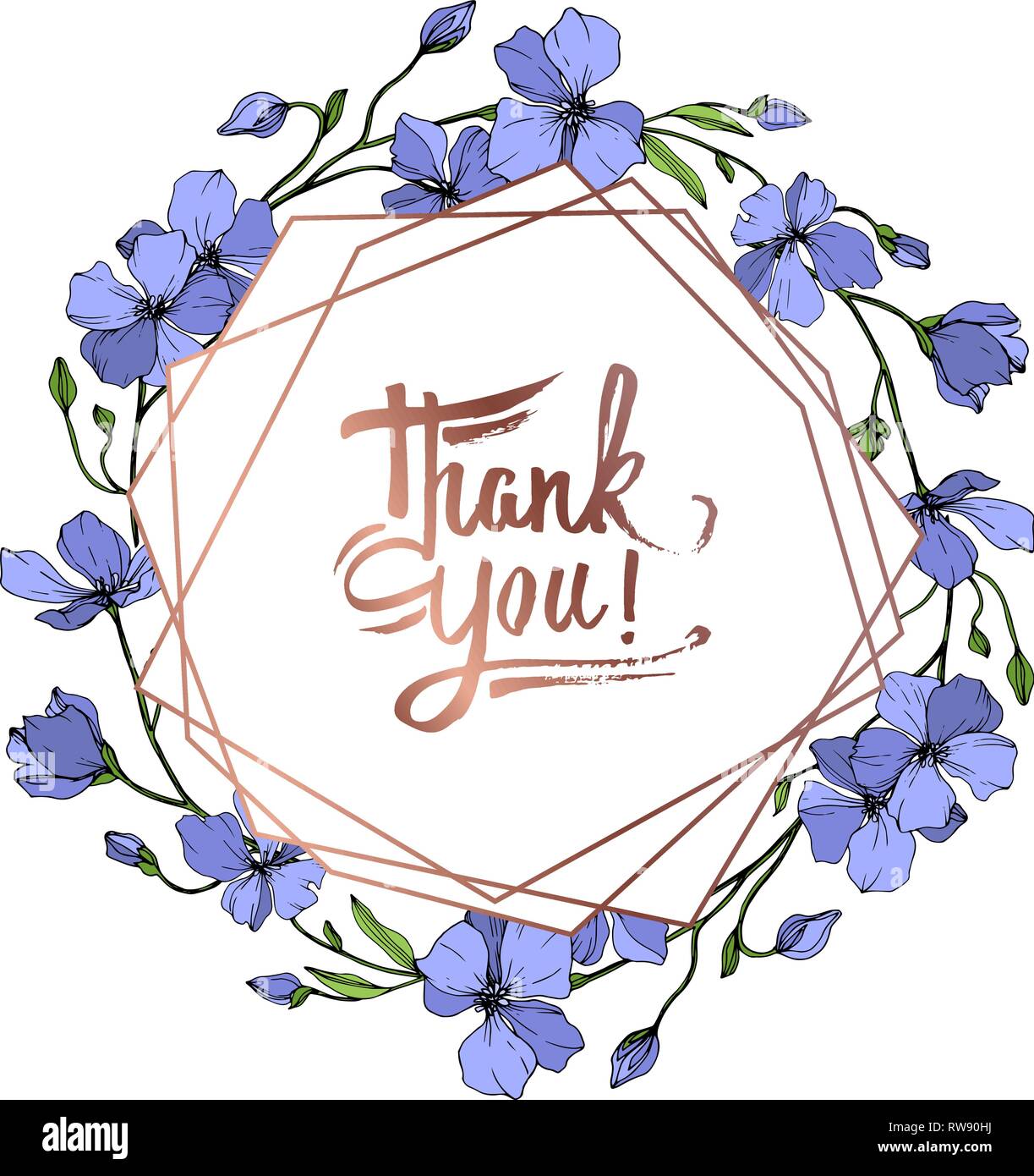 Vektor Blau Flachs floral botanischen Blume. Wild Federblatt wildflower isoliert. Graviert Tinte Art Rand ornament Quadrat. Stock Vektor