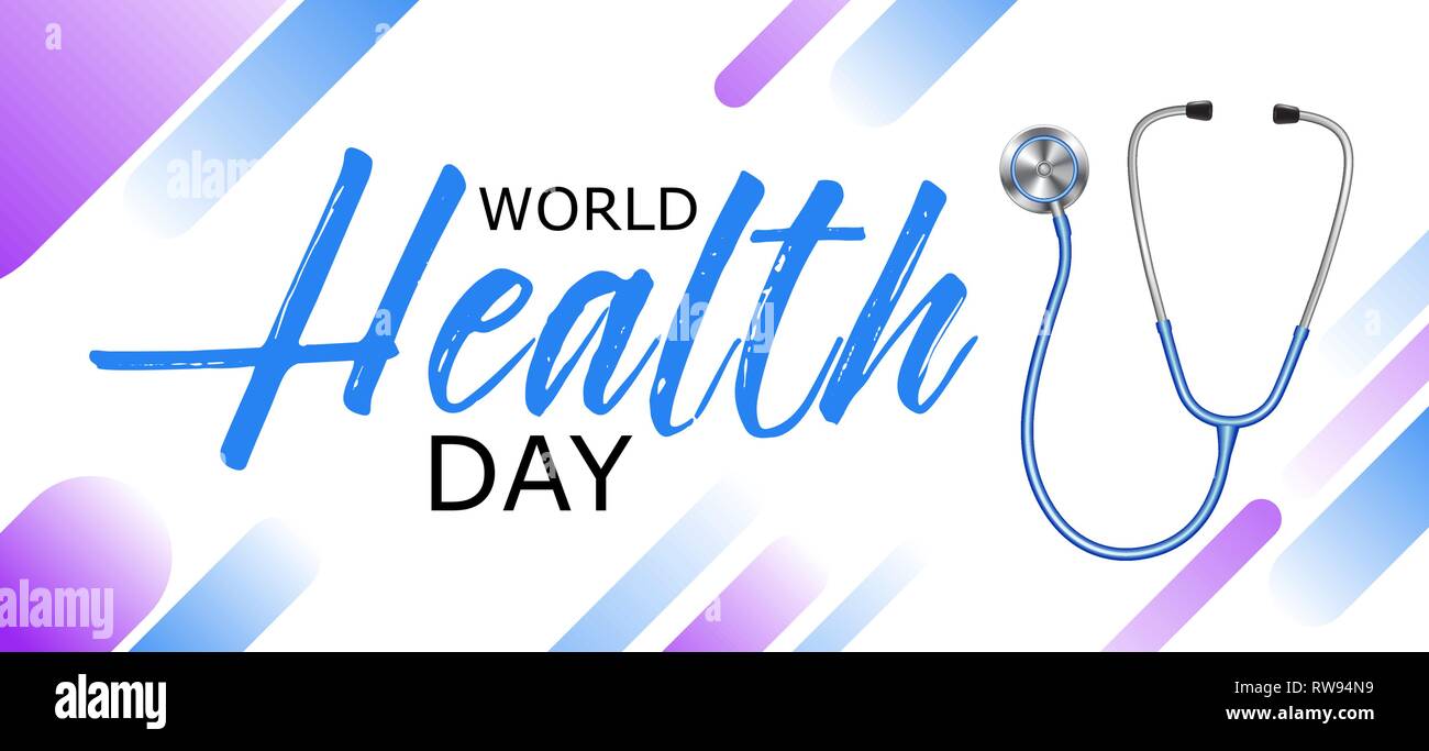Weltgesundheitstag Design mit Stethoskop, Banner, Poster, gesunden Lebensstil Konzept, Vector Illustration. Stock Vektor