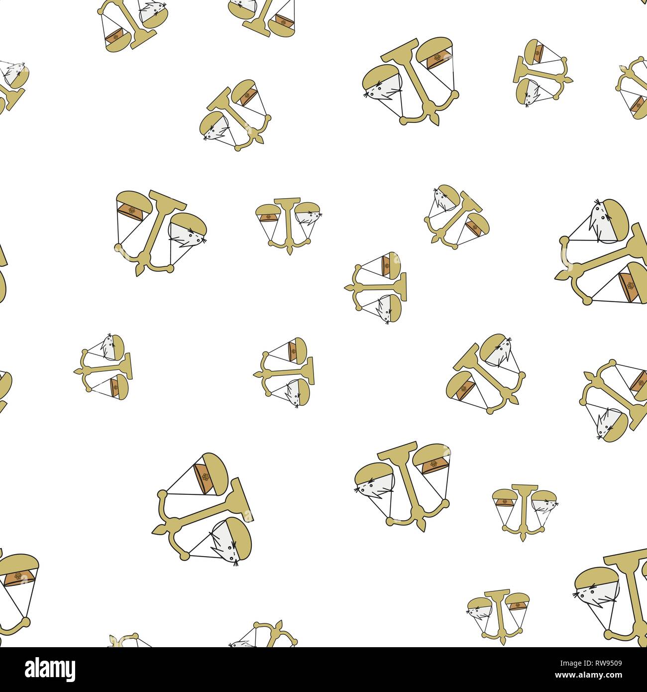 Nahtlose Muster von Cartoon Häschen, die Tierkreiszeichen. Vector Illustration auf weißem Hintergrund. Stock Vektor