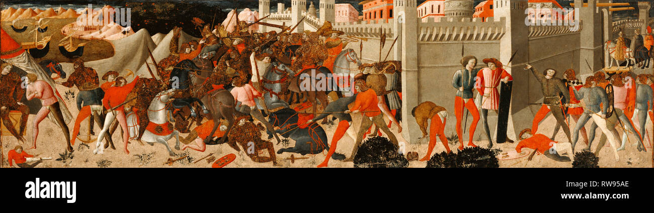 Schlacht vor einer ummauerten Stadt. Unbekannt Teekocher, Italienisch, Florentiner Schule, 15. Jahrhundert, zweite Hälfte 15. Jahrhundert; Tempera auf Panel; Stockfoto